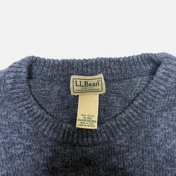 L.L. Bean Blue Cotton Knit Crewneck Sweater Mens XL Classic Vintage Style Fall - Picture 2 of 5